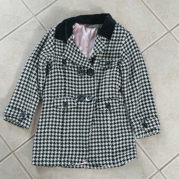 Girls 6 Kenneth Cole black white checker pea coat, hounds tooth - Picture 1 of 7
